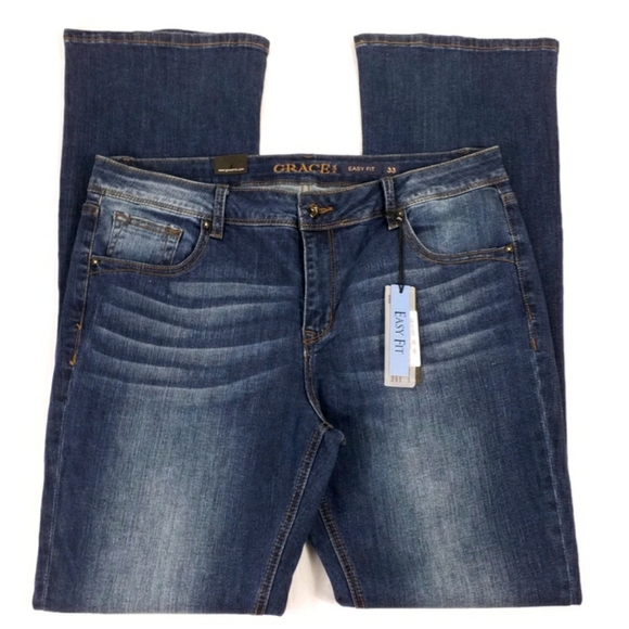 Grace In LA Dark Wash Mid-Rise Easy Fit Bootcut Denim Jeans Womens Size 33 - Picture 3 of 12
